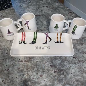 Rae Dunn witch platter and mugs
